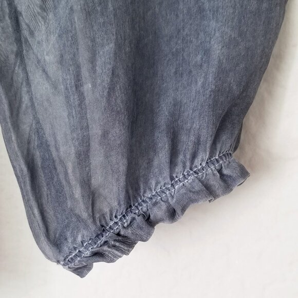 Saks Fifth Avenue Silk Blend Blouse S Blue Gray Crochet Sequins Italy Lagenlook - Picture 12 of 16